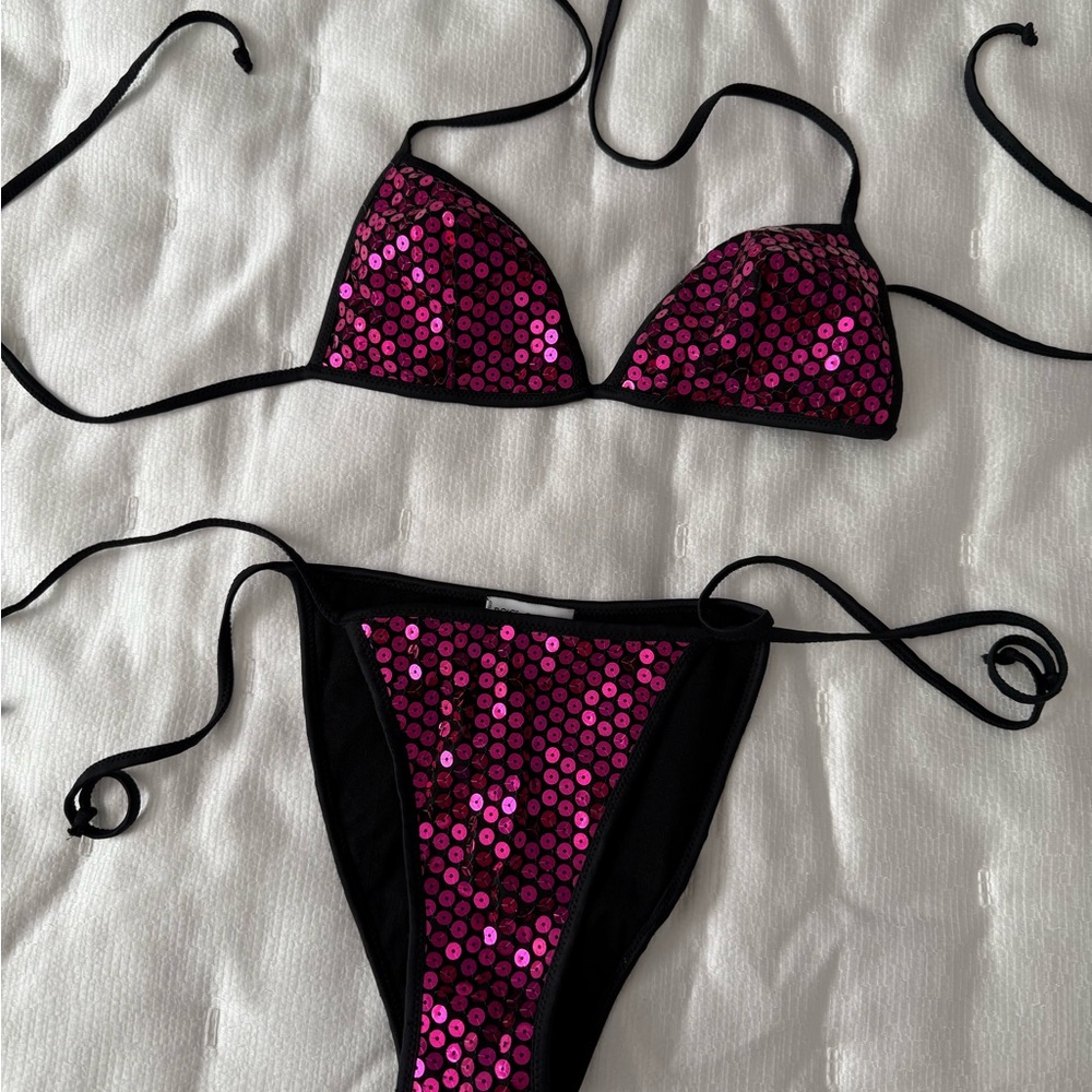 Dolce & Cabbana Vintage Y2K Sequin Bikini Set in Black and Pink size M